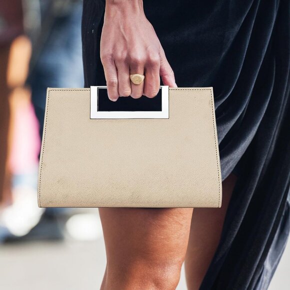 Clutch Purse for Women PU Leather/Straw Evening Party Metal Grip Cut it out Hand - Picture 2 of 7